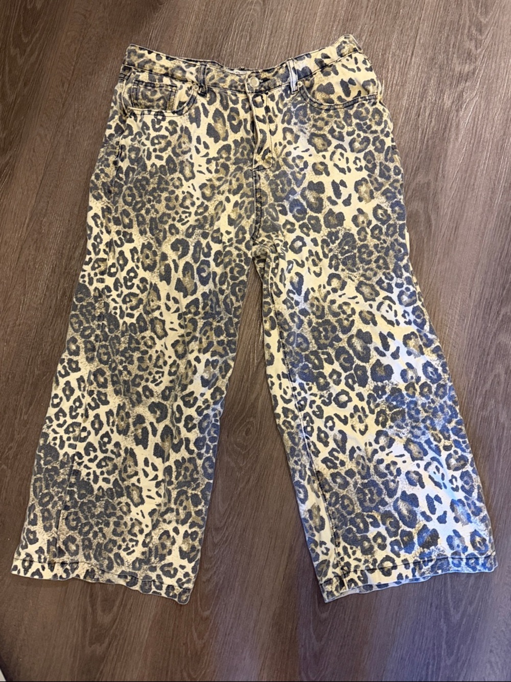 “See See” Leopard Print Wide-Leg Pants - Beige/Black